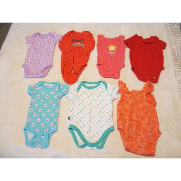 Baby bodysuits Set Of 7 Various Colors & Patterns 100% Cotton - Picture 2 of 2